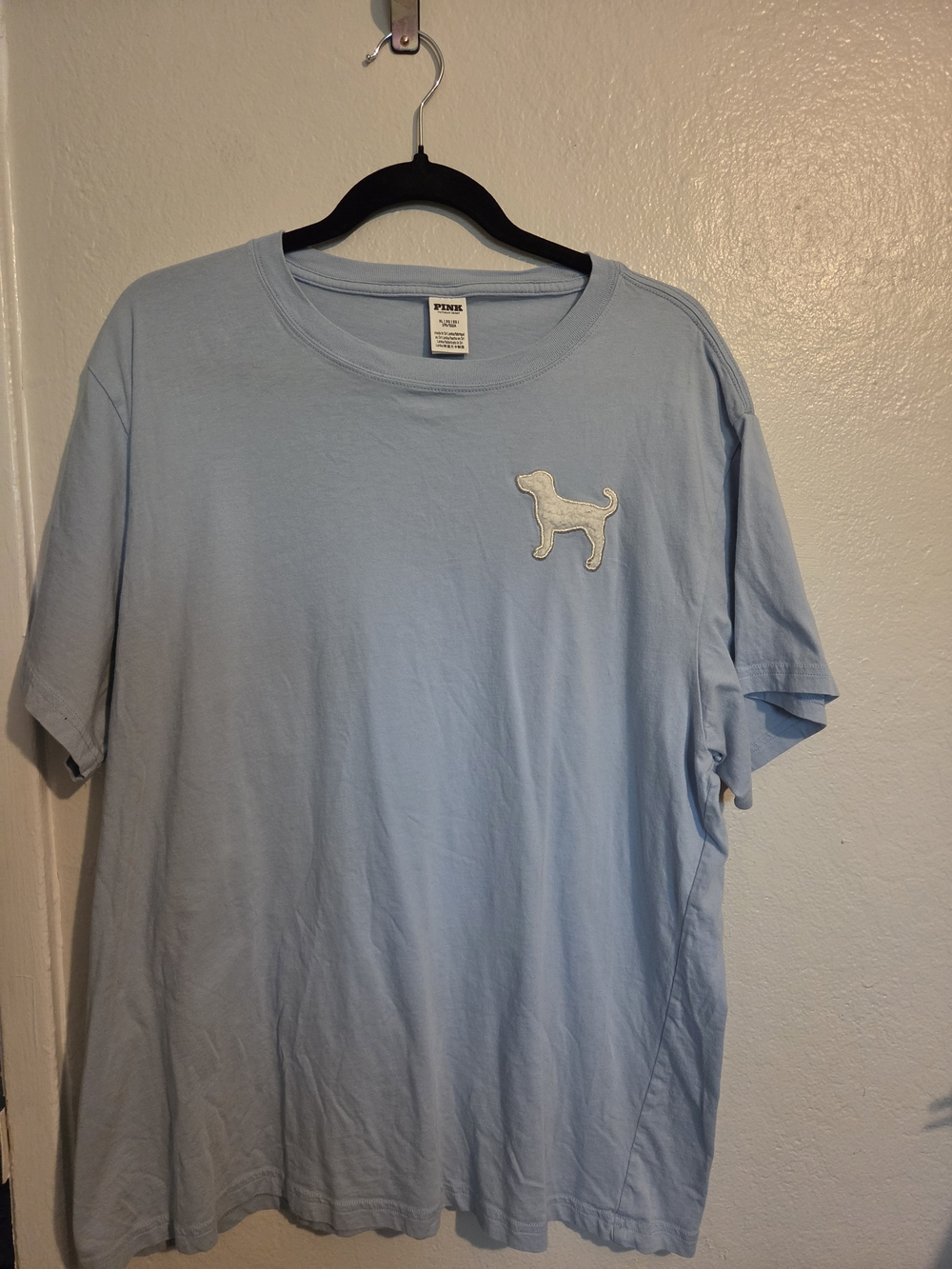 PINK Victoria's Secret Light Blue Dog Patch Short-Sleeve Tee